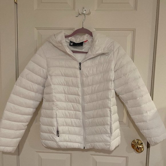 Spyder White Down Jacket  Attached Hood, size Medium - Picture 1 of 2